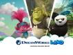DreamWorks Land at Universal Orlando Resort Trolls, Shrek and Kung Fu Panda above the logo for DreamWorks Land at Universal Orlando Resort
