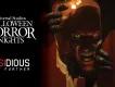 Insidious: The Further at Halloween Horror Nights The Red-Faced Demon from Insidious peering through a door, next to the writing Insidious: The Further