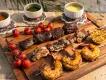 Shish Kebabs at Universal Helios Grand Hotel A selection of shish kebabs and dips on a wooden serving board