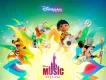 Disney Music Festival Logo for Disney Music Festival at Disneyland Paris, including Miguel from Coco playing a guitar, minnie mouse in marching band attire and Timone from the lion king singing.