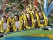 Four people on a roller coaster at PortAventura World
