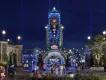 The illuminated entrance portal to Universal Epic Universe at night