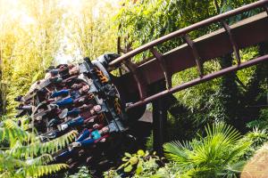 Guests riding Nemesis at Alton Towers