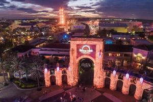 The entrance arches to Universal Studios Florida decorated for Halloween Horror Nights