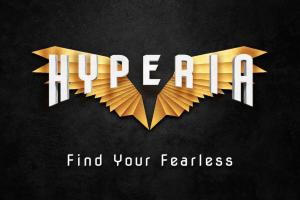 HYPERIA written in front of golden wings above the tagline 'Find Your Fearless'