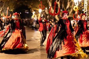 Halloween performers in a parade at PortAventura