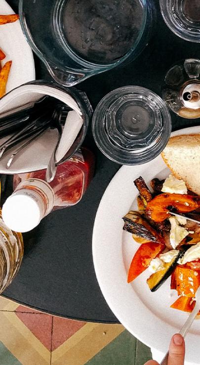 Platters of tasty-looking food arranged on a table