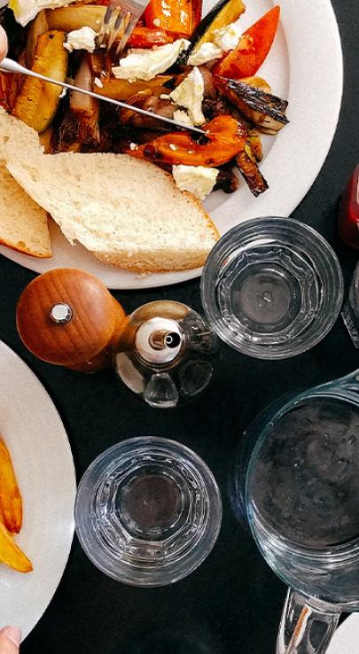Platters of tasty-looking food arranged on a table