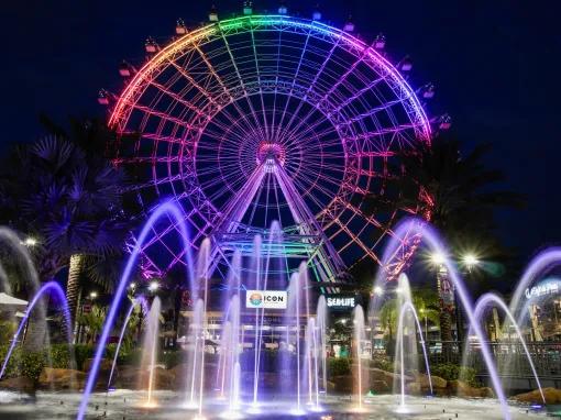 The Wheel at ICON Park at night