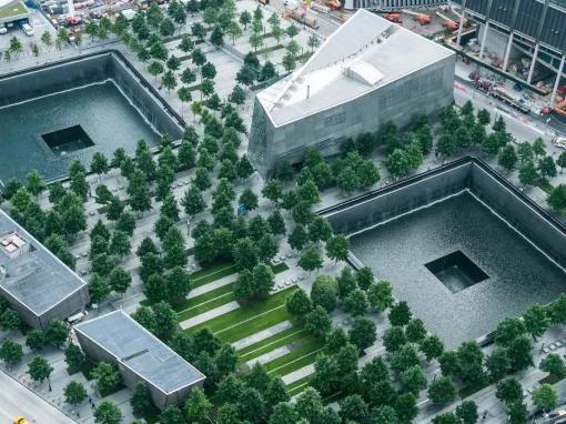 Birds-eye view of 911 Memorial Museum in New York City