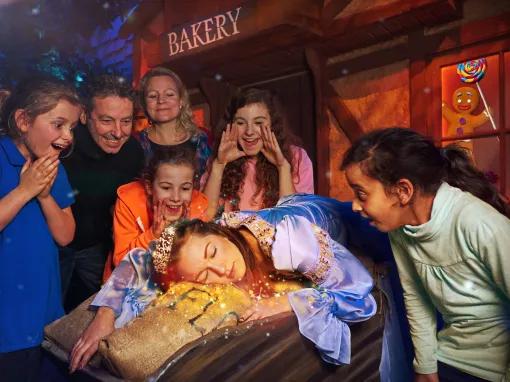 Sleeping beauty in dury lane at Shrek's Adventure London