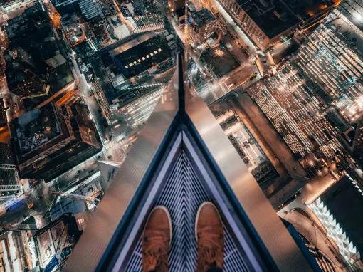 View through the glass floor at the Edge Observation Deck in New York