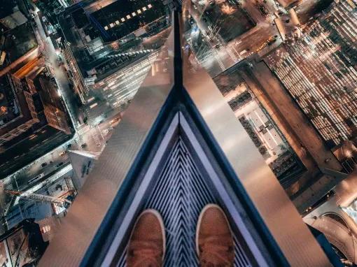 View through the glass floor at the Edge Observation Deck in New York