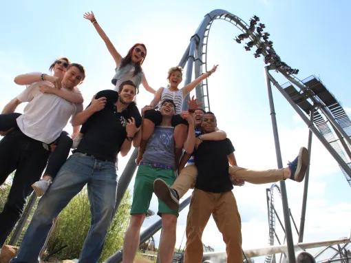 STudents in front of Swarm at Thorpe Park
