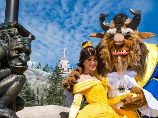 Bell and Beast in front of Cinderella Castle at Magic Kingdom