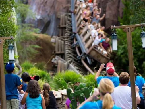 Crowd watching Expedition Everest roller coaster at Disney's Animal Kingdom Theme Park