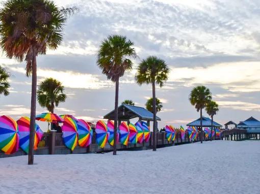 Colourful umberellas on Clearwater Beach in Florida
