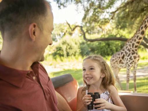 Father and daughter on Kilimanjaro Safaris at Disney's Animal Kingdom