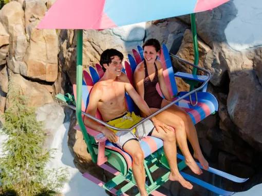 Guests riding the Chair Lift at Disney's Blizzard Beach