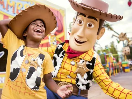 Guest with Woody at Toy Story Land