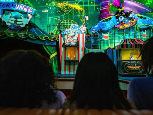 Guests enjoying Mickey & Minnie's Runaway Railway at Disney's Hollywood Studios