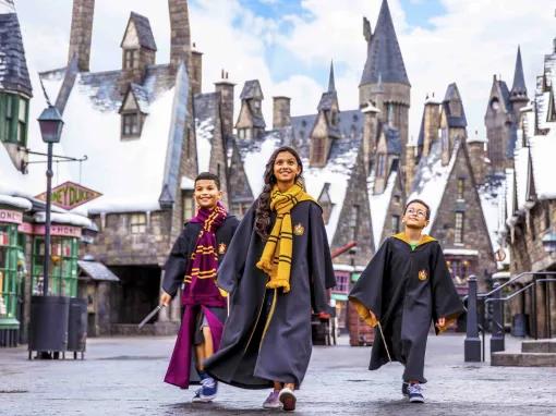 Children walking through Hogsmeade at Universal's Islands of Adventure
