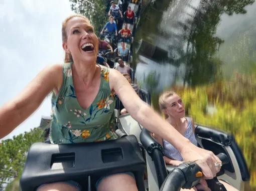 Woman riding Hagrid's Magical Creatures Motorbike Adventure at Universal's Islands of Adventure
