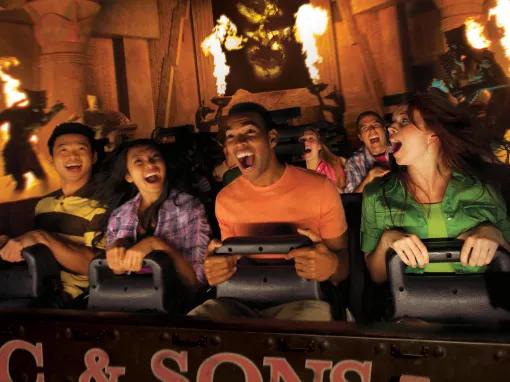 Guests riding Revenge of the Mummy at Universal Studios Florida