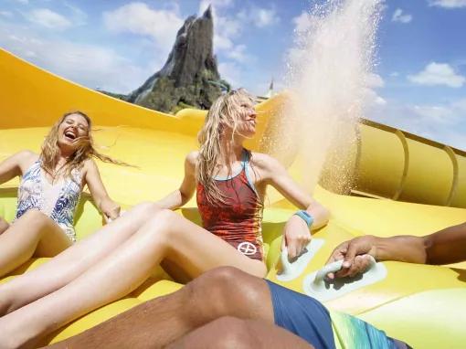 Guests on Puihi of Maku Puihi Round Raft Ride at Universal's Volcano Bay Water Theme Park