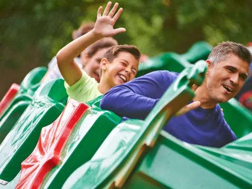 Guests riding the Dragon at the LEGOLAND Windsor