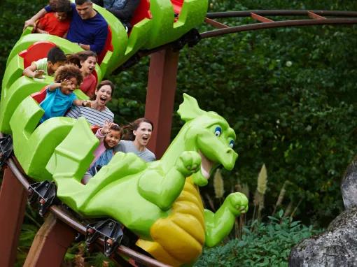 Guests on Dragon's Apprentice ride at LEGOLAND Windsor