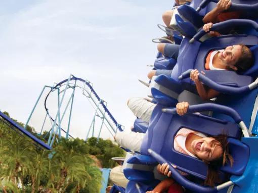 Guests riding Manta rollercoaster at SeaWorld Orlando