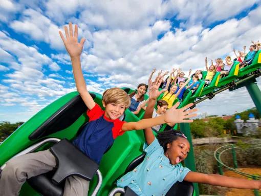 Kids enjoying The Dragon rollercoaster at LEGOLAND Florida