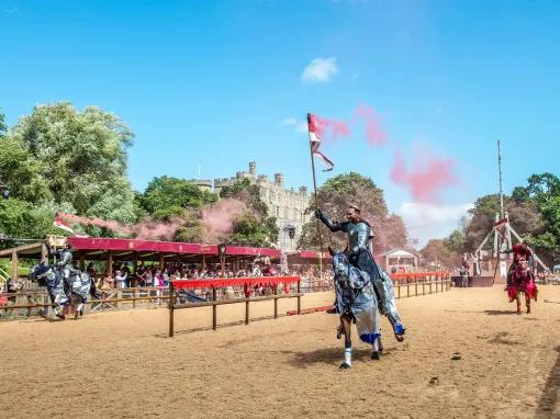 War of the Roses Live Show at Warwick Castle featuring jousting knights on horseback