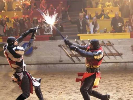 Two Knights fighting with swords at Medieval Times Orlando Dinner Show & Tournament