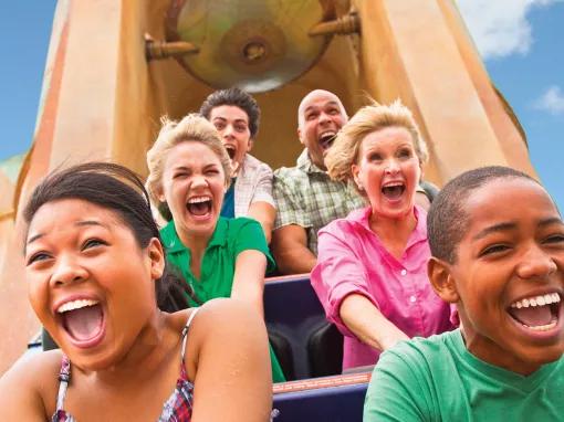 Guests riding Journey to Atlantis at SeaWorld San Diego in California
