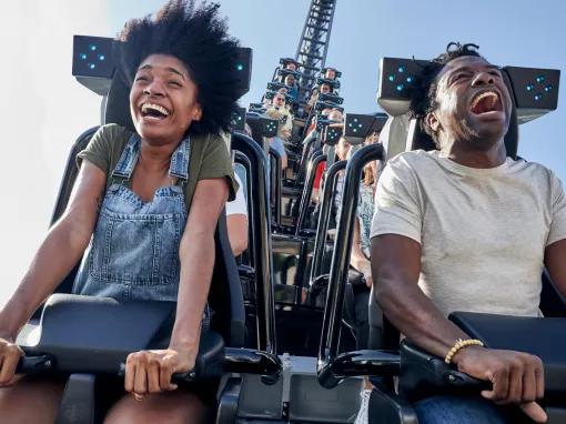 Couple riding VelociCoaster at Universal's Islands of Adventure