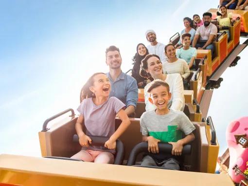 Guests riding the Smurfs Express at Motiongate Dubai