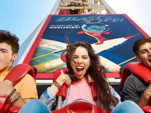 Guests riding Zombieland Blast Off at Motiongate Dubai