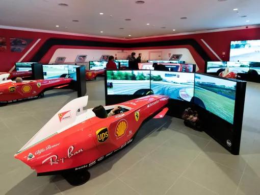 Guest trying an authentic f1™ simulator on Pole Postion Challenge at Ferrari Land