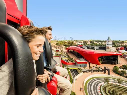 Guest at the top of the Thrill Tower at Ferrari Land