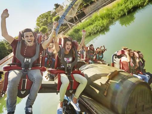 Guests riding Furius Baco at PortAventura theme park