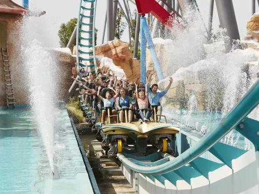 Guests riding Shambhala at PortAventura theme park