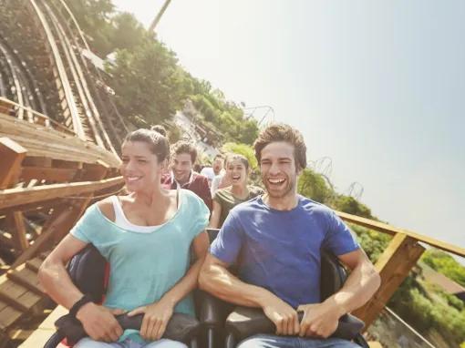 Guests riding Stampida at PortAventura theme park