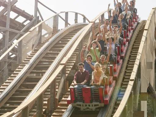 Guests riding Stampida at PortAventura theme park
