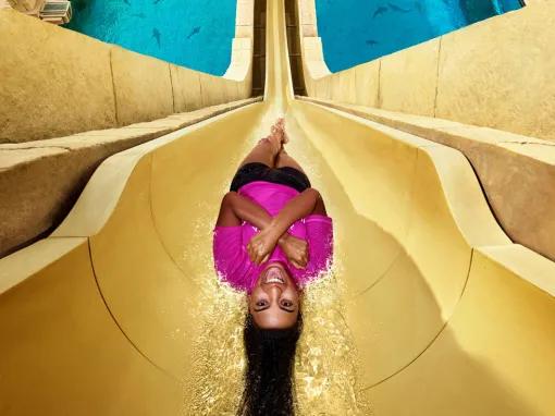 Girl braving Leap of Faith water slide at Aquaventure Dubai