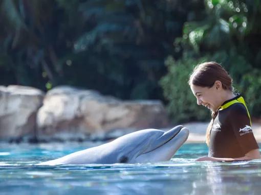 Girl with Dolphin at Discovery Cove