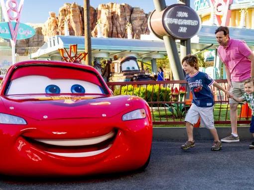 Guests with Lightning McQueen at Disney California Adventure