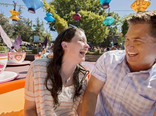 Guests on Mad Tea Party at Disneyland Park in California