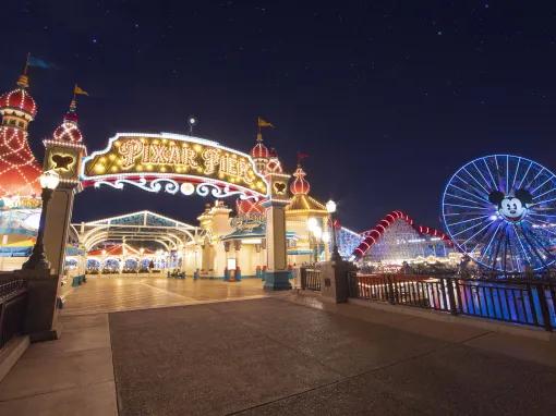 Illuminated Pixar Pier at Disney California Adventure Park